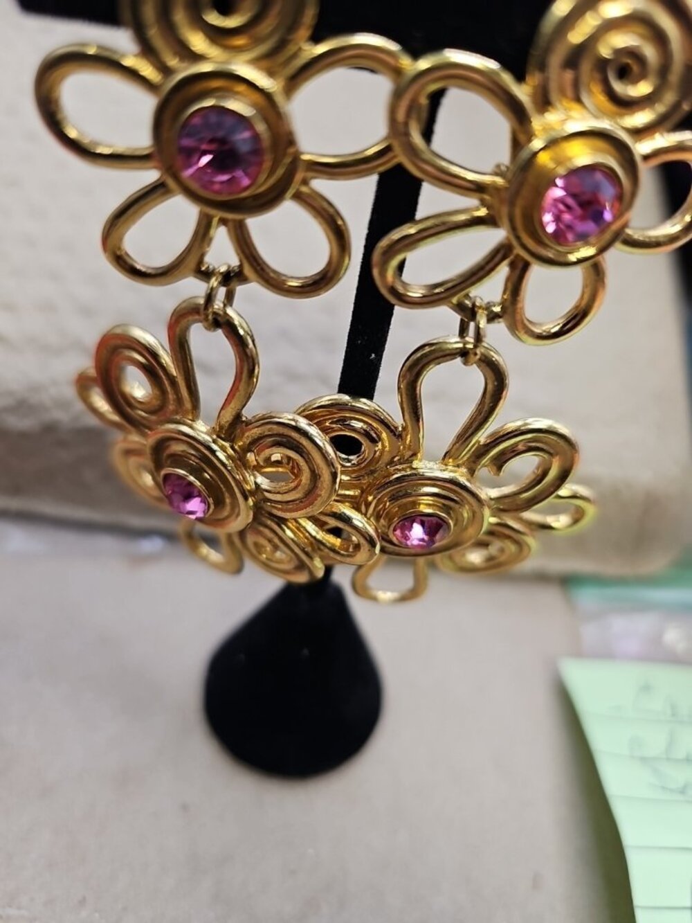 Earrings Clip Ons AVON door Knockers Floral Pink Rhinestones